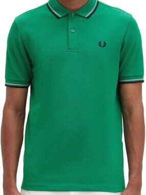 Mens Fred Perry Green Twin Tipped Polo Shirt